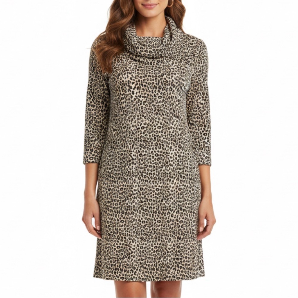Made In Italy Leopard Print Cowl Neck Dress Size Small